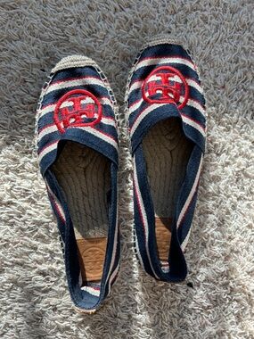 Tory Burch EUC red white blue espadrilles